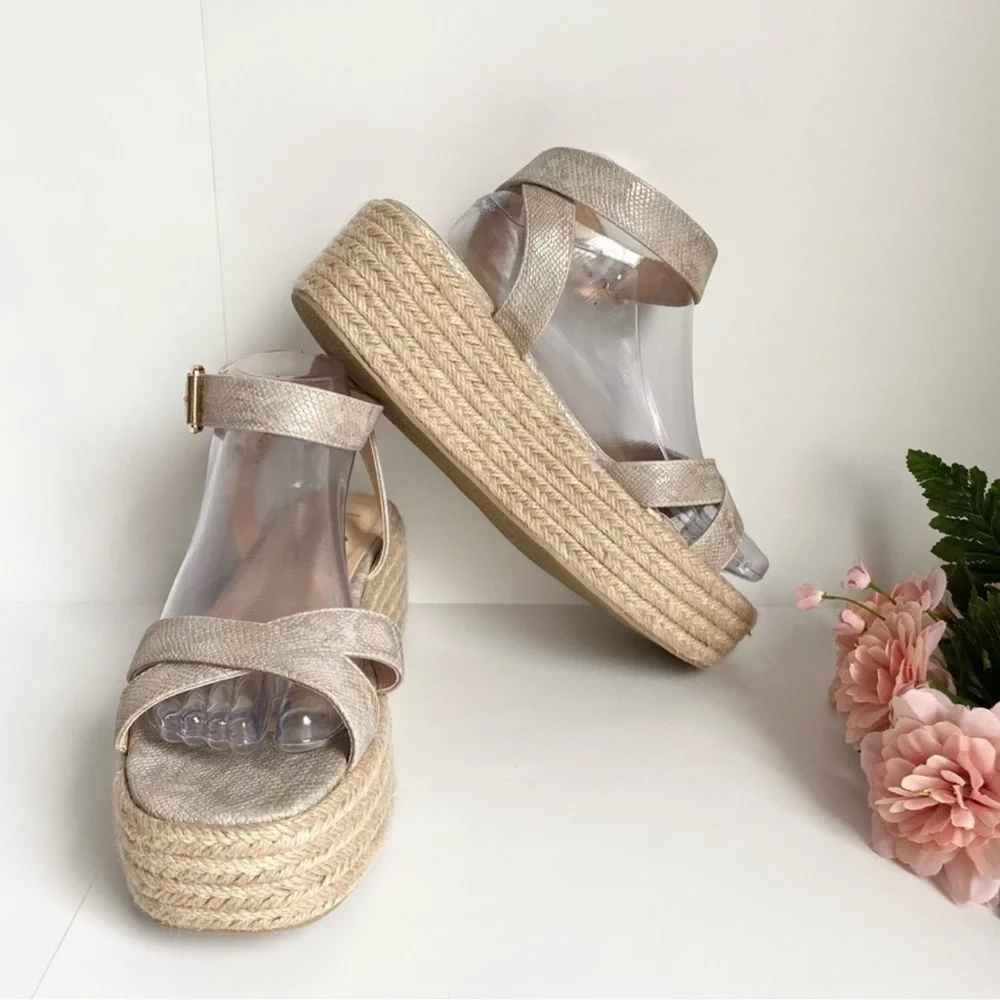 Lulu's Cobi Beige Snake Espadrille Platform Sandals